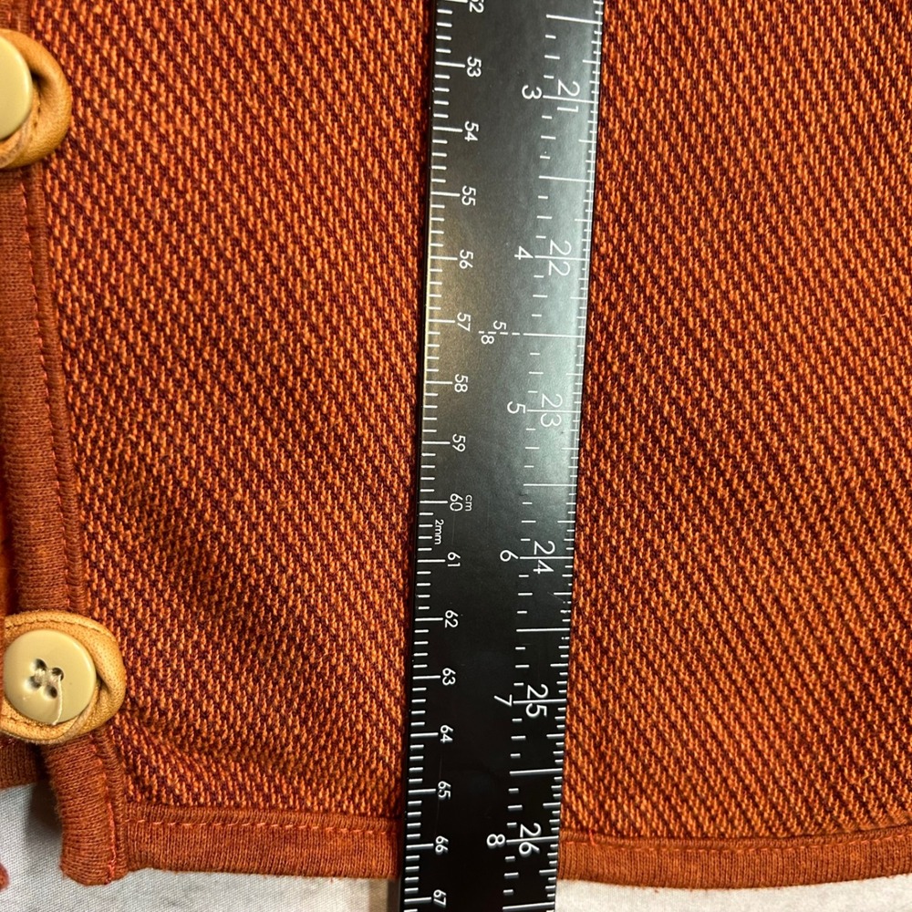 Orvis Womens Burnt Orange Textured Knit Button Cardigan Leather Elbow Patches M - Picture 8 of 11